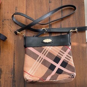 Stylish Spartina 449, Black, pink and Tan plaid Crossbody Bag
